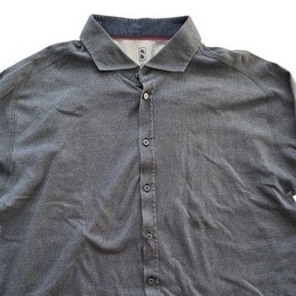 Desoto Mens Performance Button Up Dark Gray Super Stretchy Form Fitting SEE NOTE